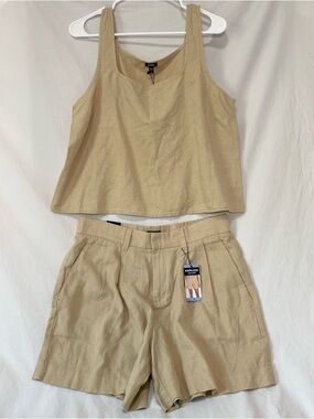 Express 2 piece set NWT Soft Linen/Rayon Blend Tank Blouse & Shorts, Sz Lg & 10